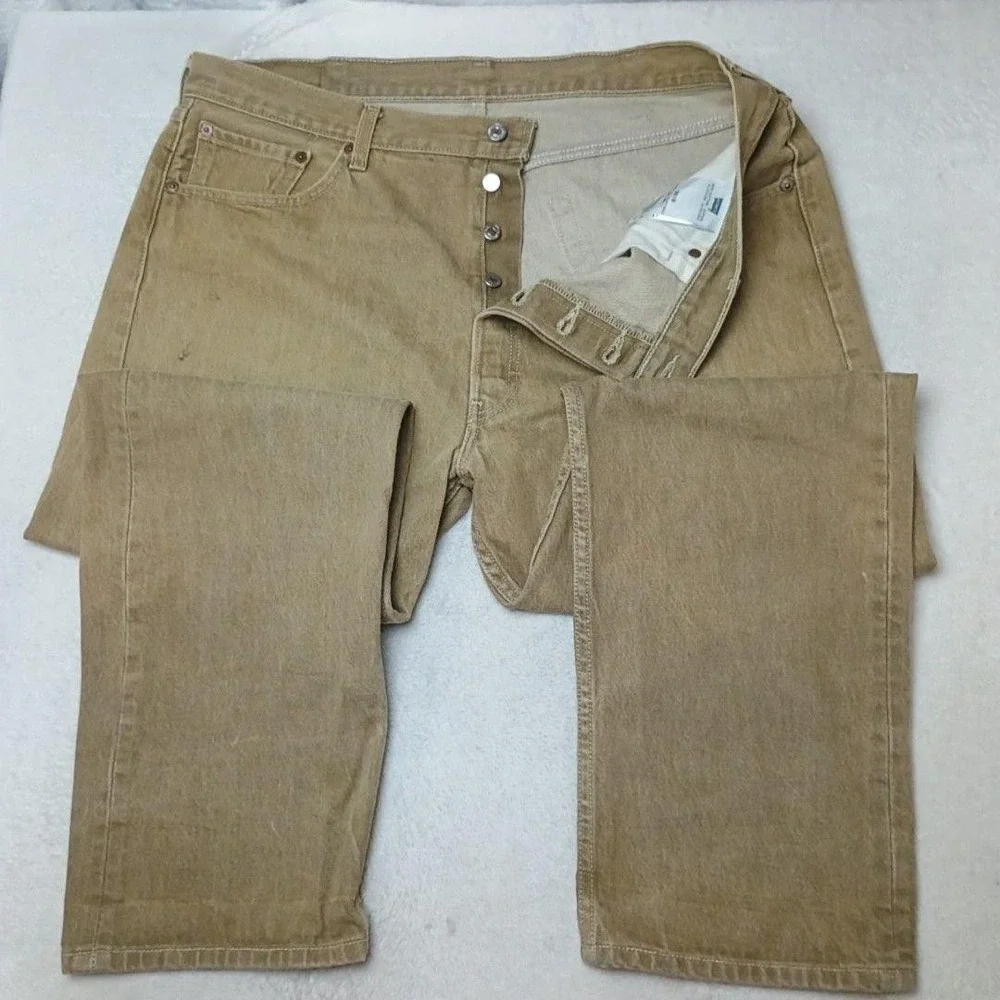 Levis 501 Pants Mens 40x30 Beige Y2K Button Fly Straight Fit Cotton 5-Pocket